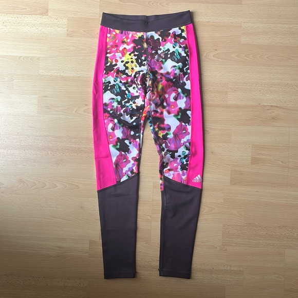 Adidas Climalite Techfit Colourblock Leggings - Floral/Neon Pink/Plum - Picture 1 of 8